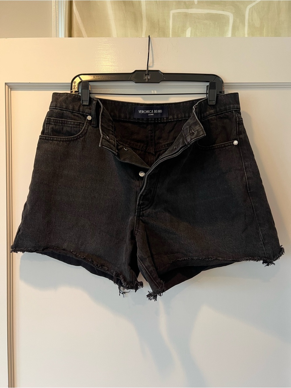 Veronica Beard Black Raw-Hem Denim Shorts